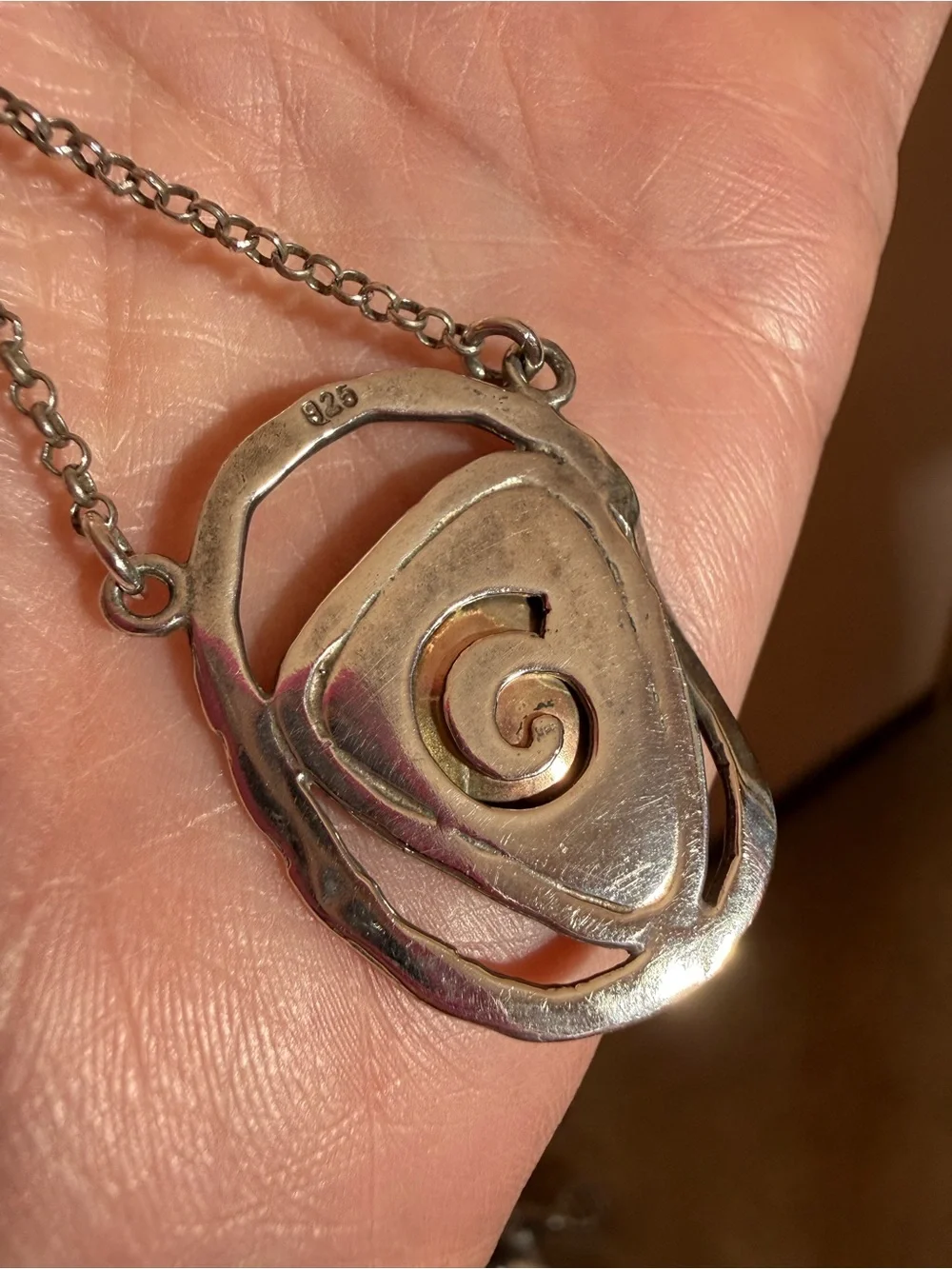 Vintage Modernist Sterling silver gold Abstract Minimalist Pendent Necklace